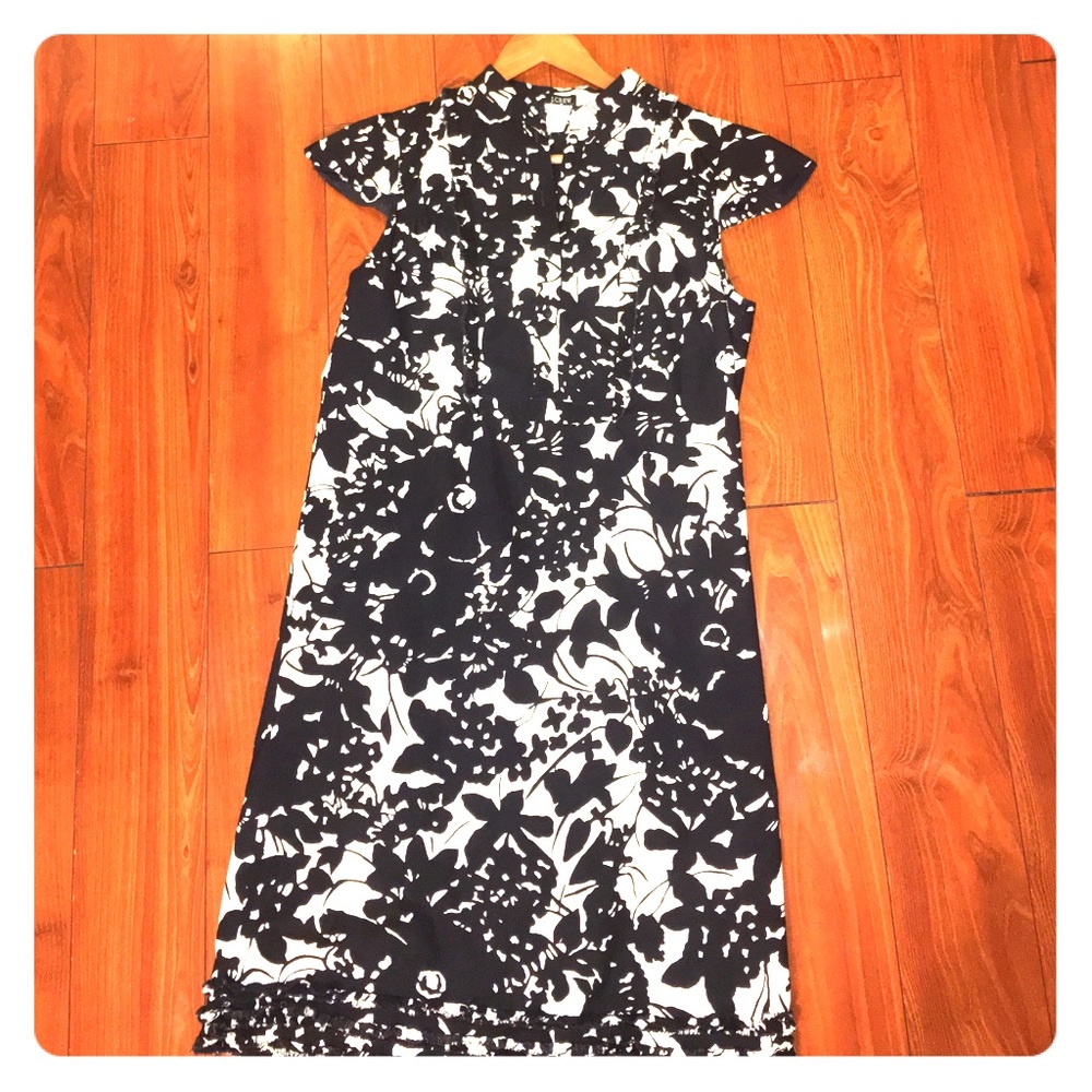 J CREW Dress cap sleeves black & white size 8